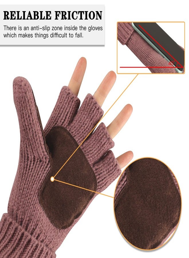 OMECHY Winter Wool Knitted Fingerless Gloves Thermal Insulation Warm Convertible Mittens Flap Cover for Men Women - Image 2